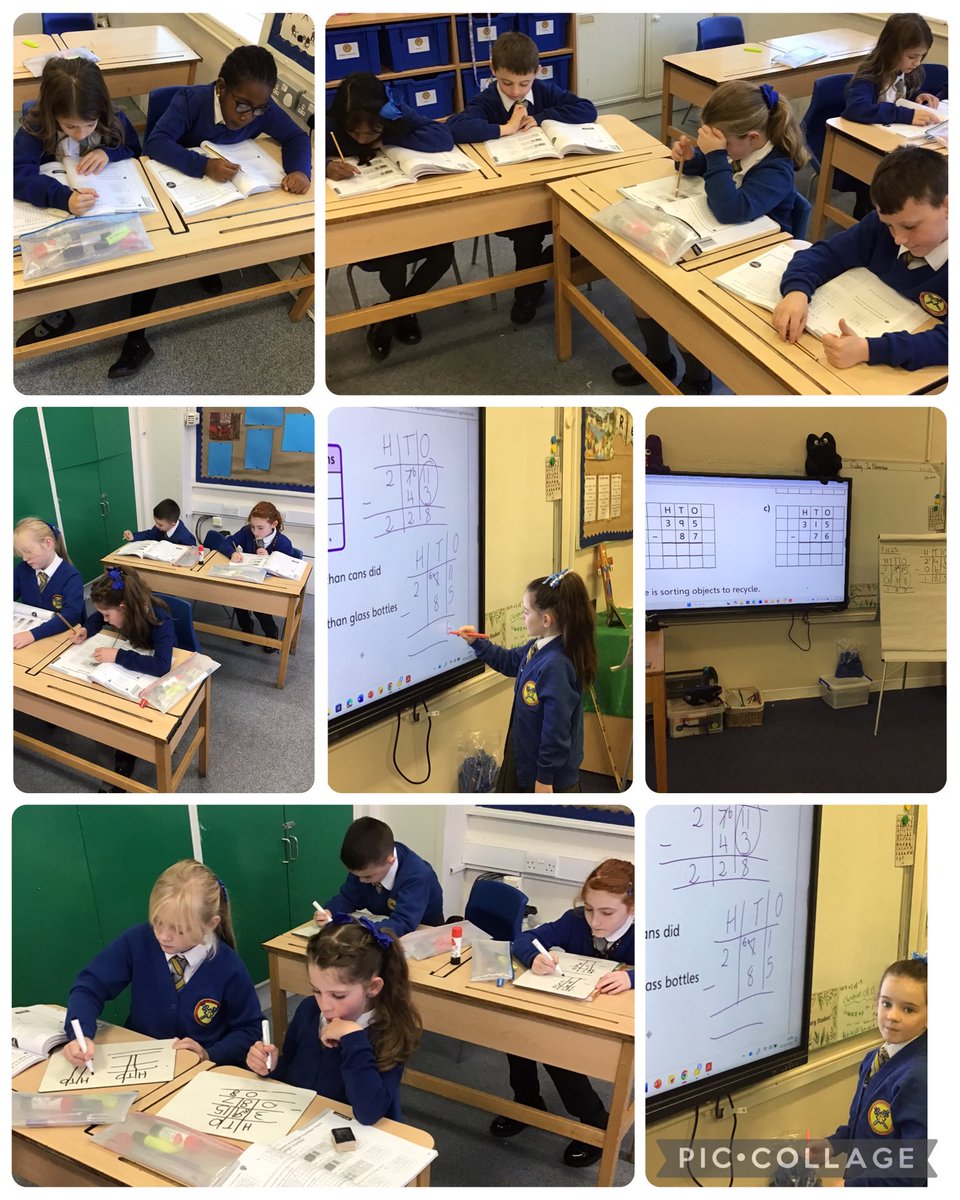 We are getting so confident at using column addition and subtraction in Year 3. Today we subtracted 2 digit numbers from 3 digit numbers, always remembering to exchange!! 🔢 <a href="/StPPPrimary/">St Peter & St Paul Catholic Primary School</a>