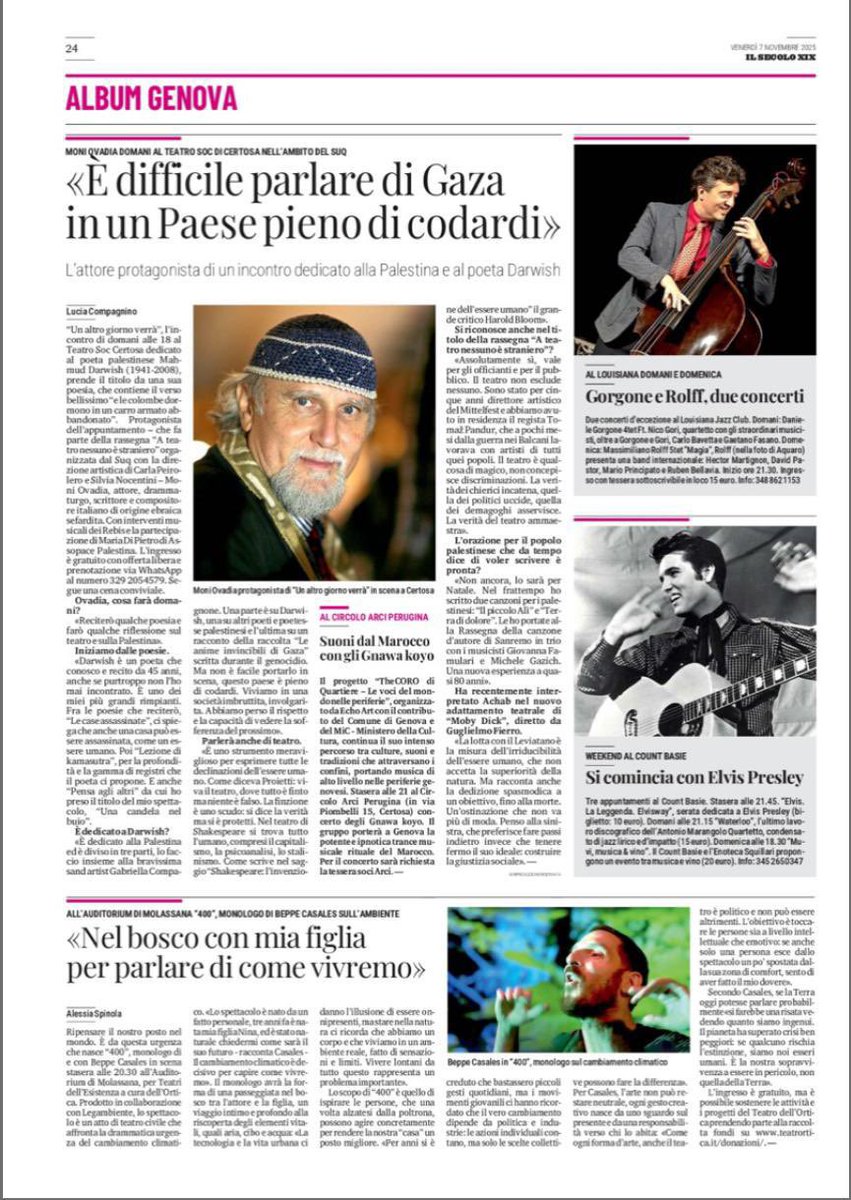 Grazie <a href="/ilsecoloxix/">Il Secolo XIX</a> #LuciaCompagnino per quest’articolo. 🙏🤩

<a href="/peirolero/">Carla Peirolero</a> 

#ATeatroNessunoÈStraniero #MoniOvadia