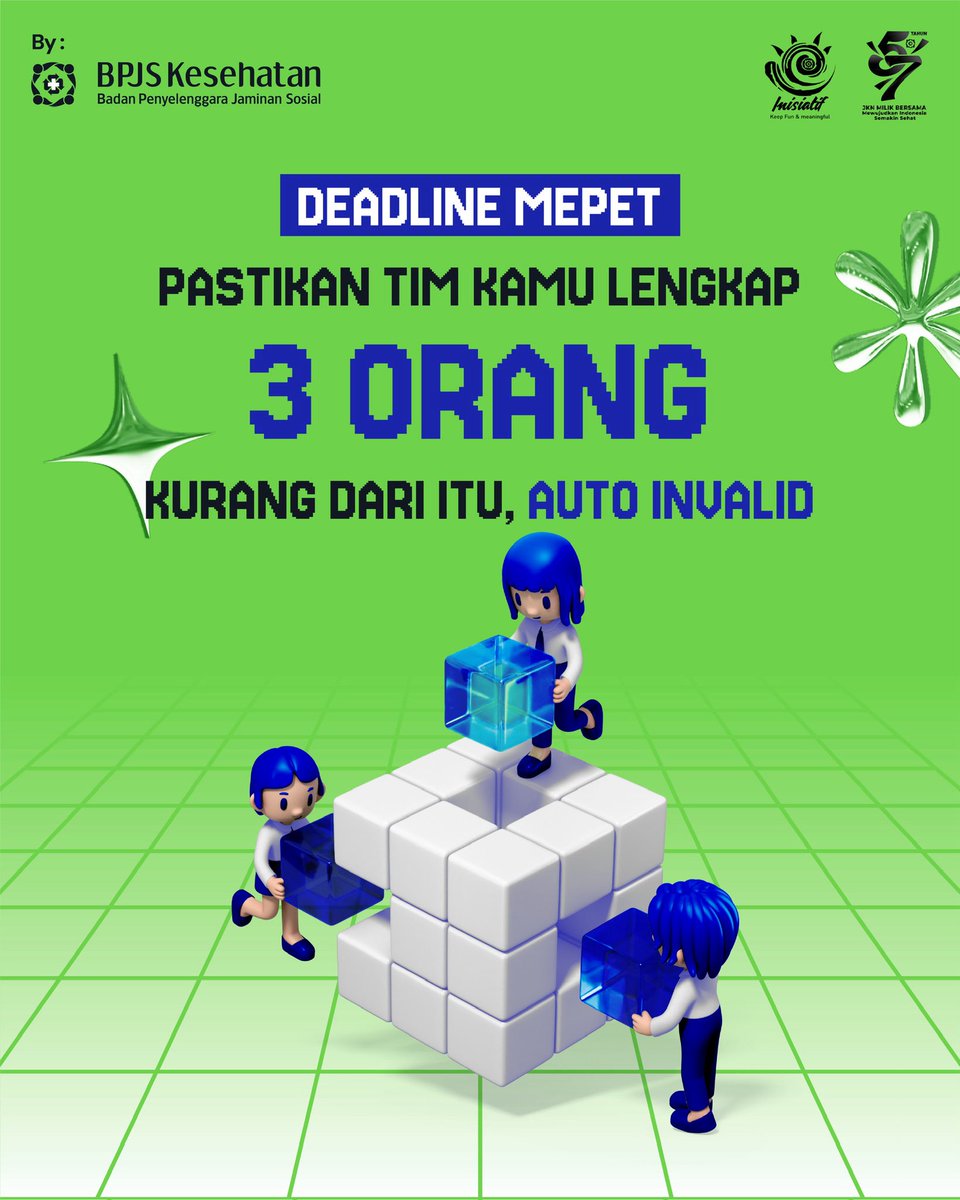 healthkathon_id's tweet image. Pastikan kamu dan rekanmu sudah terdaftar untuk Healthathon 2025!

INGAT, SYARAT WAJIB TIM:
•⁠  ⁠3 ORANG LENGKAP 🧑‍💻👩‍💻👨‍💻
•⁠  ⁠Kurang dari itu? AUTO INVALID!

#Healthathon2025 #BPJSKesehatan #HackTheCode #JKN #InovasiKesehatan