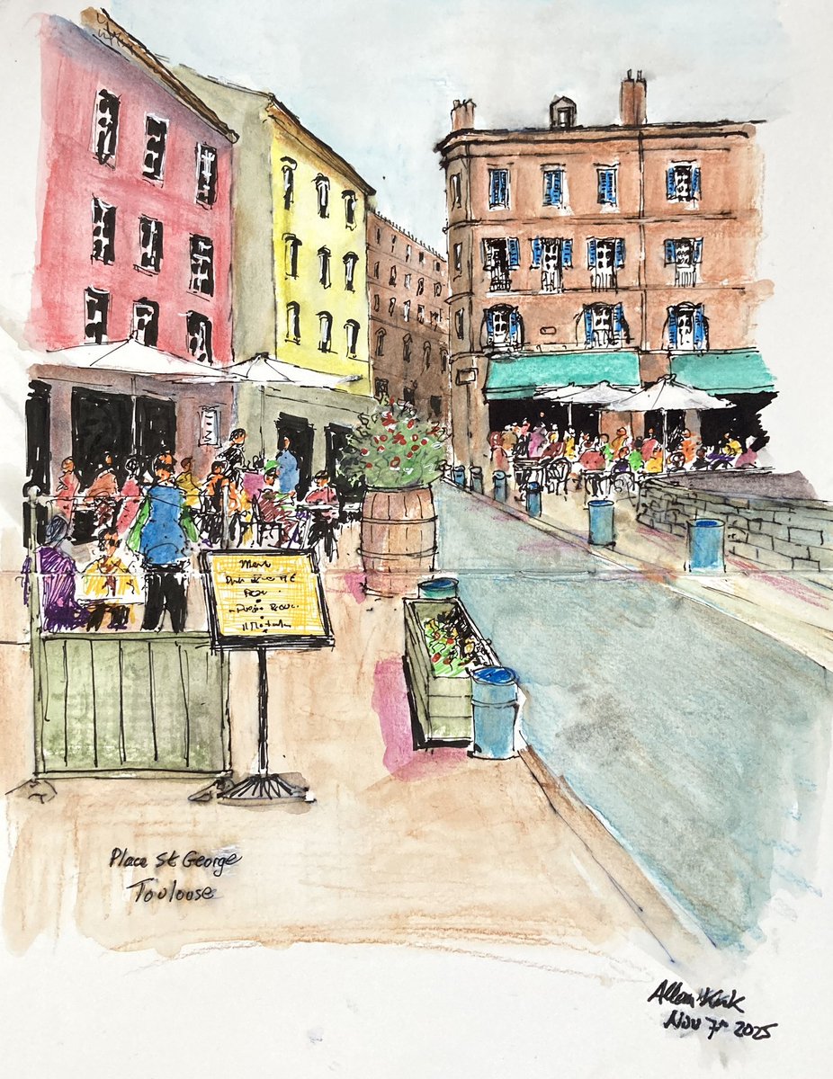 tarnincolour's tweet image. Place St George, Toulouse, pen and watercolour pencils. #sketchbook #urbansketcher #urbansketchers #sketch #urbansketch #sketchtravel #usk #akirk54 #landscapepainting  #watercolour #thedailysketch  #drawing #inktober
