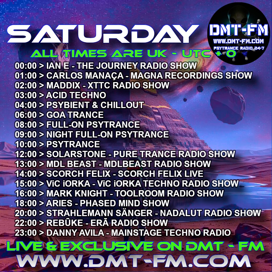 Shows on DMT FM Saturday 08/11/2025  
DMT FM - Psytrance Radio Broadcasting 24/7  
dmt-fm.com  
#psytrance #psytrancemusic #psybient #goatrance #fullon #EDM #psybreaks #progressivepsy #psydub #techno #trance #electronicmusic #music #dmtfm #radioshow #radiostation