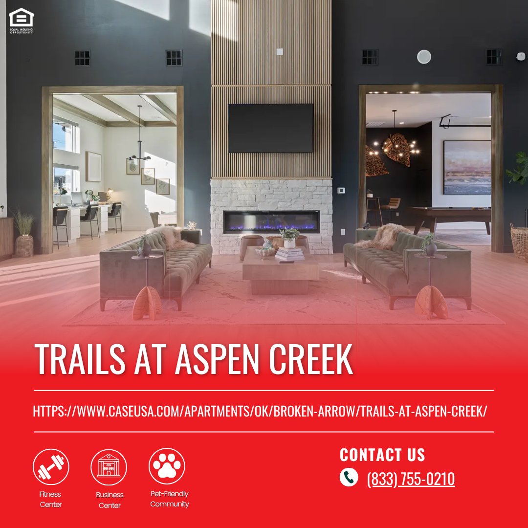 CaseAssociateOK's tweet image. Brand-new and ready for you: Trails at Aspen Creek in Broken Arrow offers stylish, pet-friendly 1- to 3-bedroom homes in a vibrant community 🌟🏡 With features like smart-home tech, fireplaces in select units, 24-hour fitness center, and on-site dog park, daily living just got...