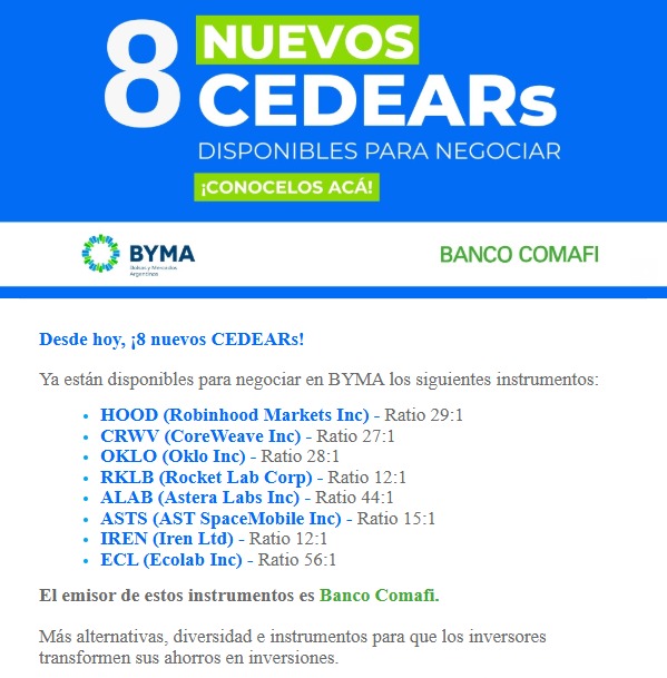 8 nuevos Cedears disponibles para operar.