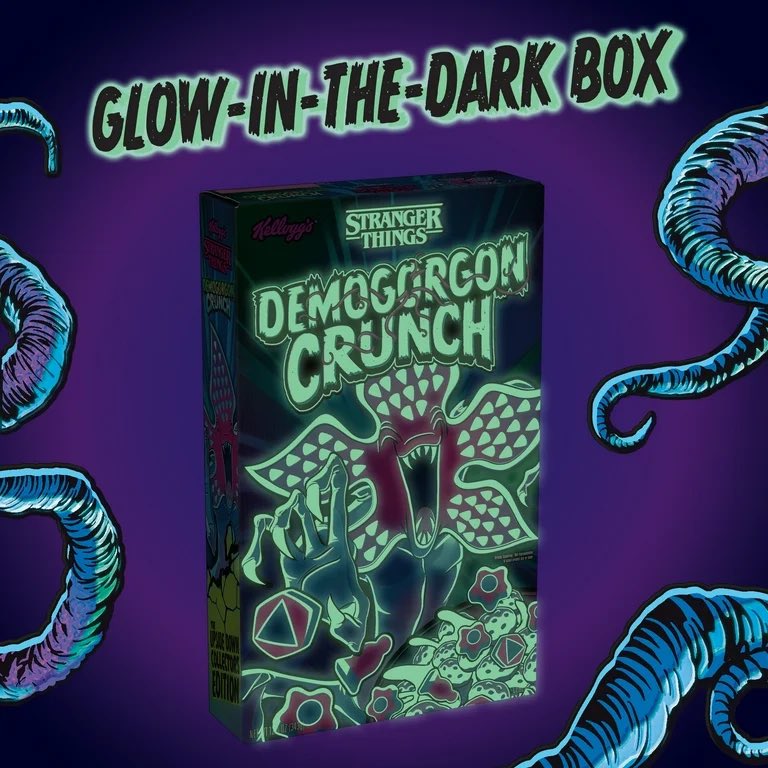 DisTrackers's tweet image. Glow Demogorgon Crunch Cereal is available at Walmart! Limited to 1000 pieces. Stock appears to be regional.
.
goto.walmart.com/APb02o
.
#Demogorgon #StrangerThings #Cereal #Kelloggs #DisTrackers