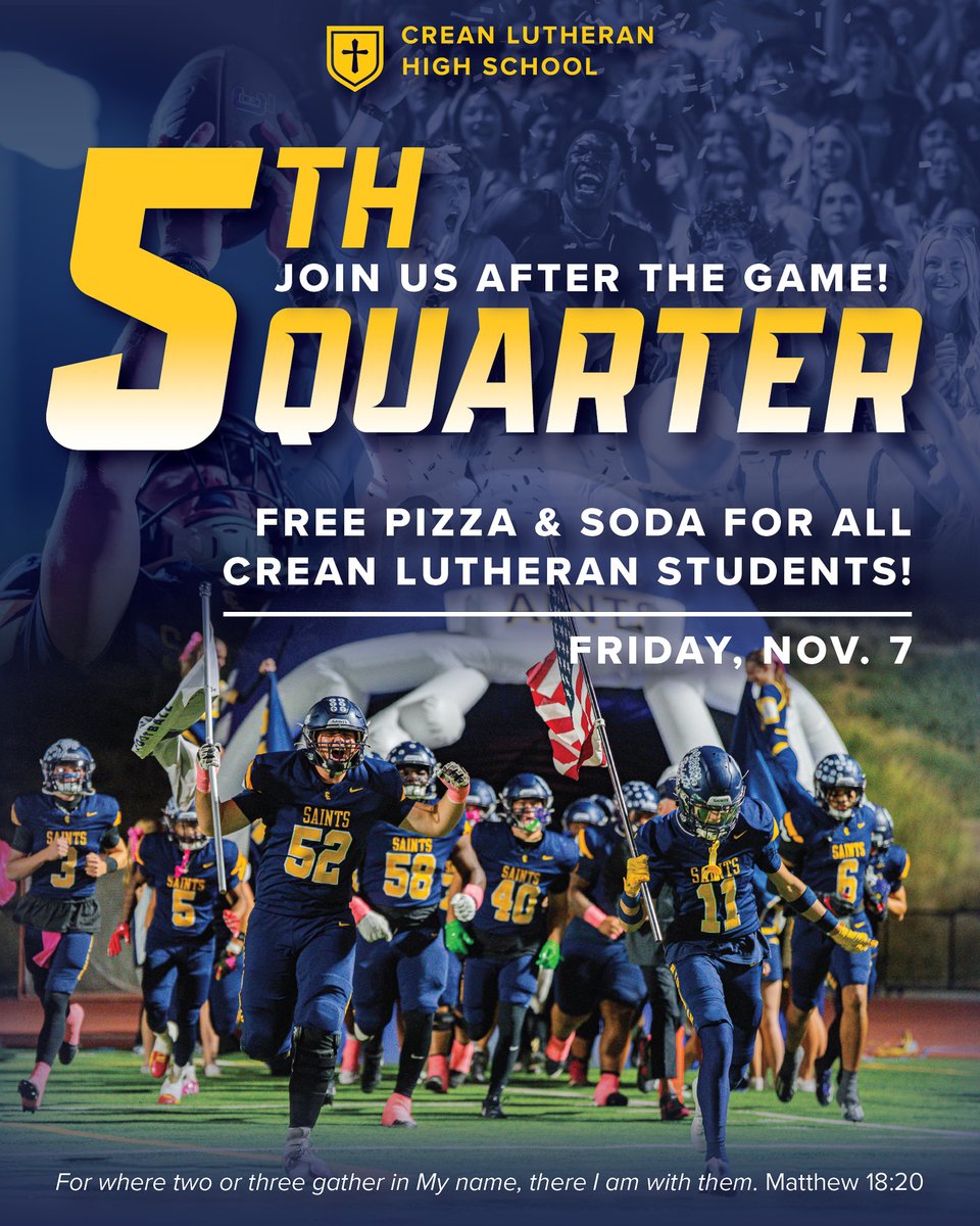 Join us tonight, Friday, November 7, at 7:00 p.m. as Crean Lutheran Football will host Leuzinger High School for the first round of CIF Division 2 Playoffs! Tickets are available exclusively on GoFan. 1 Timothy 4:8