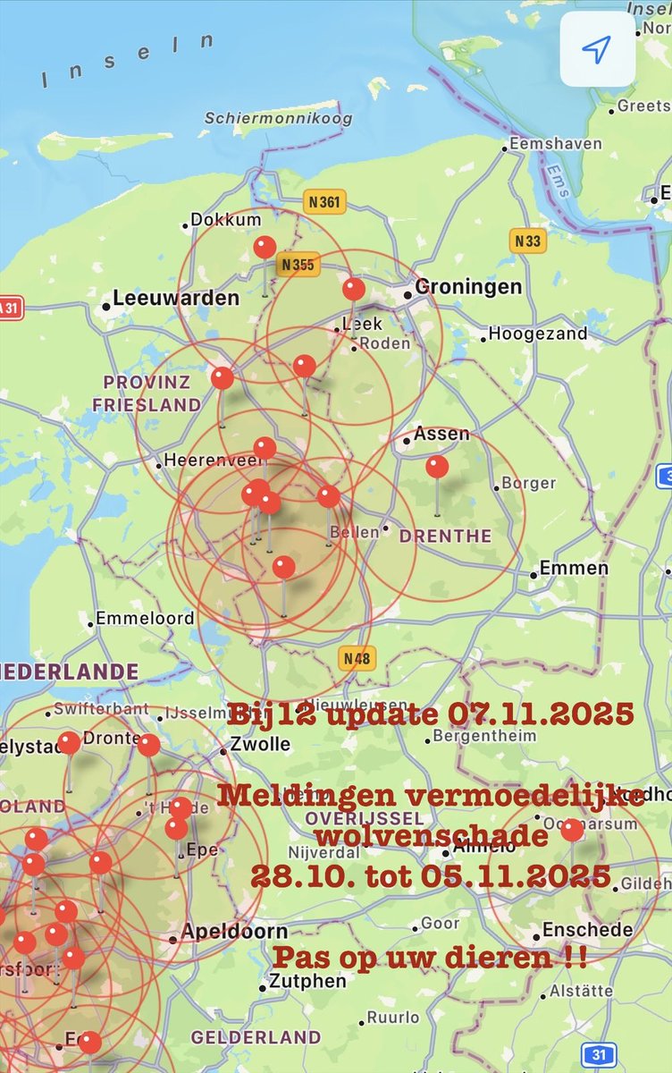 Bij12 update 07.11.2025

Meldingen vermoedelijke wolvenschade 
28.10. tot 05.11.2025

Pas op uw dieren !! #wolf #wolven