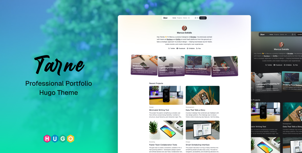 Meet the Tarne — a professional portfolio <a href="/GoHugoIO/">GoHugo.io</a> theme crafted for creatives, designers, developers, and professionals who want to showcase their work with clarity and style. 
Explore &amp; Purchase Tarne → themeforest.net/item/tarne-pro…