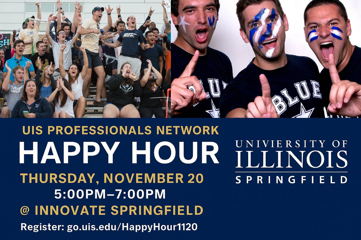 📣 Calling all UIS professionals!
Join us Nov 20 from 5–7 PM at Innovate Springfield for happy hour 🍹
✅ Network
✅ Collaborate
✅ Shape future UIS events
Appetizers &amp; drinks included!

Register at: go.uis.edu/HappyHour1120
