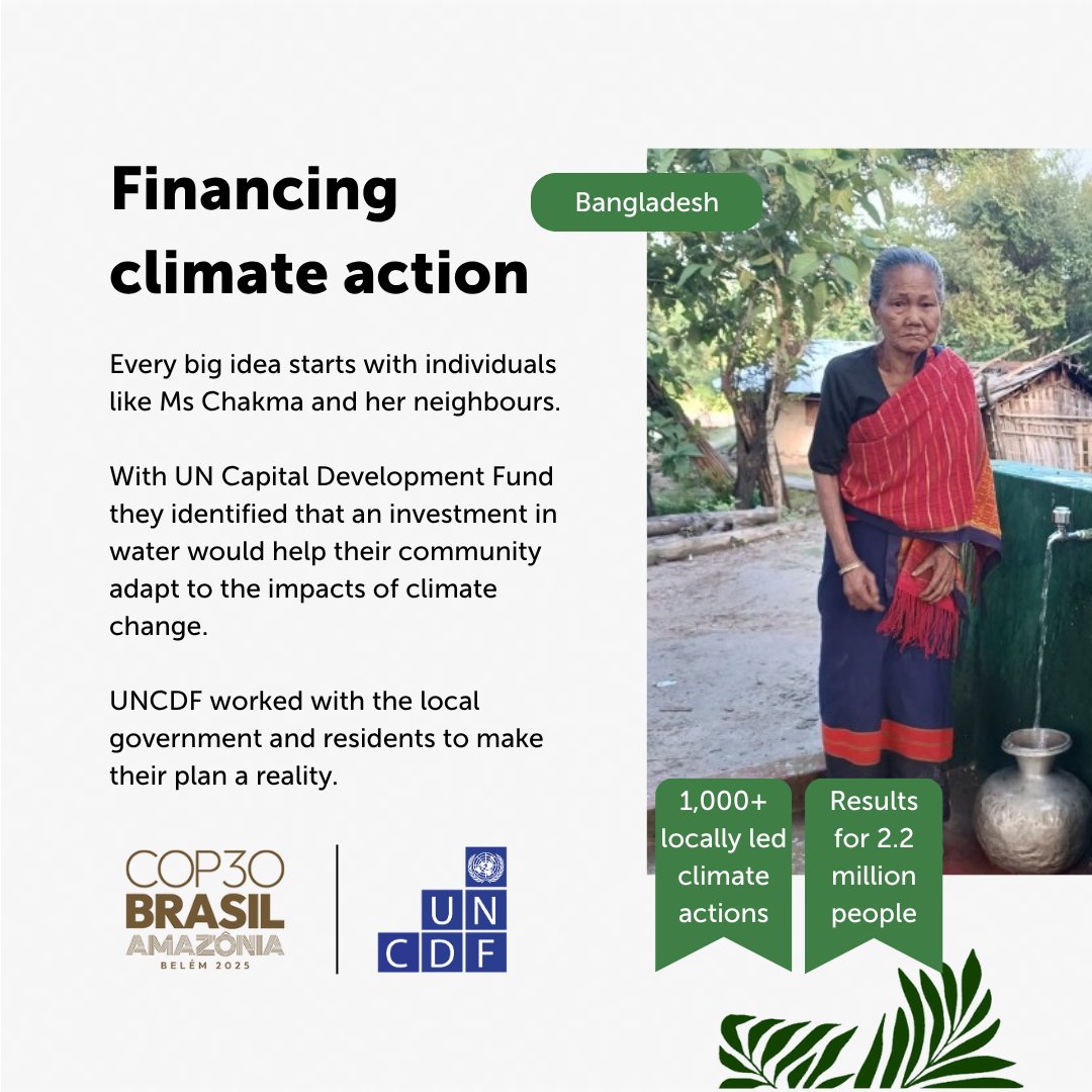 UNCDF's tweet photo. A solar-powered water system in remote Bangladesh 🇧🇩means 84-year-old Nayon Tara Chakma no longer walks 2km uphill for water. 💧

Through LoCAL, local govts turn climate finance into real services for 2.2M+ people.

#LocallyLedAdaptation in action

🇩🇰 🇸🇪 🇪🇺 https://t.co/XJYV7Ospuy