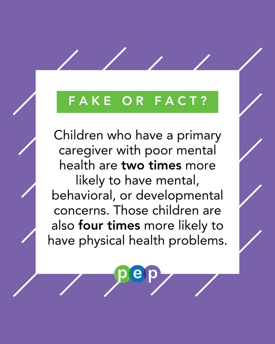 FACT!

The U.S. Surgeon General’s Parents Under Pressure Advisory tells us that parents’ mental health directly impacts their children’s well-being. When parents feel supported, emotionally balanced, &amp; less isolated, their children thrive too.

Learn more:
pepparent.org/nurturing-the-…