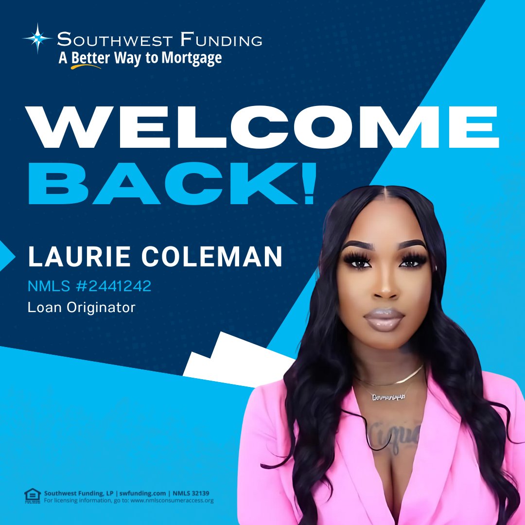 swfunding1's tweet image. Welcome back, Laurie Coleman! 🎉⁠
We’re thrilled to have you back on the Southwest Funding team! ⁠

Let’s make big moves together! 🏡⁠
⁠
#WelcomeBack #SouthwestFunding #MortgagePros #TX #JoinTheTeam #SWFunding #ABetterWayToMortgage #LoanOriginator