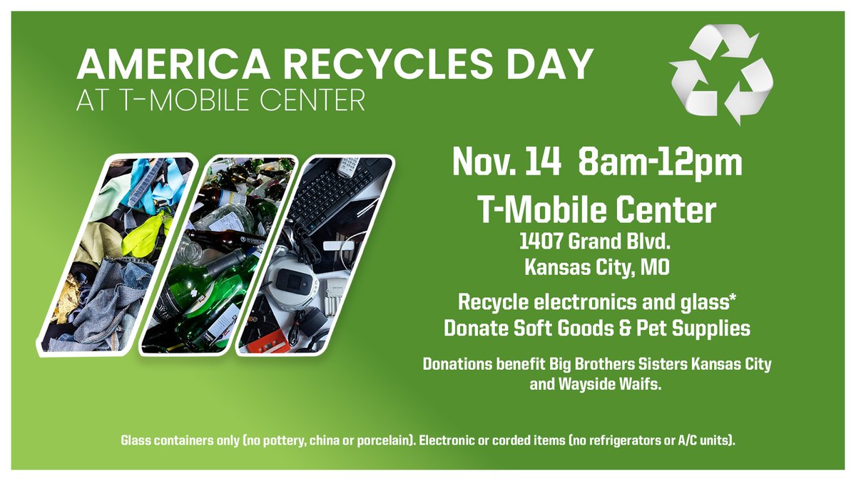 We are ONE WEEK away from T-Mobile Center's annual America Recycles Day event. Lets make a difference together! Gather up your e-waste, glass, soft goods and unused pet supplies and recycle, donate and meet some adorable pups! ♻️🐾