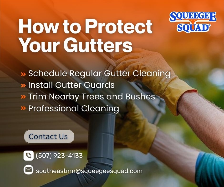 SqueegeeSquadMN's tweet image. Follow these easy tips to protect your home and keep your gutters flowing smoothly. 💧🏠 #guttercleaning #gutterprotection #squeegeesquad #rochestermn