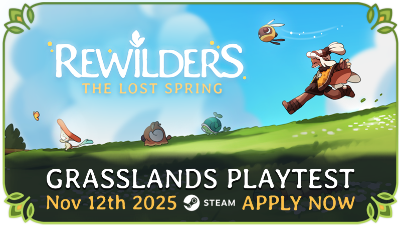 Playtest #Rewilders Nov 12–17! Explore the Grasslands, give feedback, and earn a credit in-game. Join our Discord and wishlist now on Steam!

#indiegame #gamedev