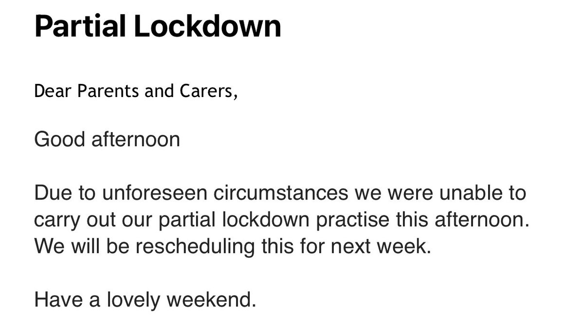 Good to see the youngest daughter’s school have this sorted if the real unforeseen circumstances occur. 👀🤦‍♂️