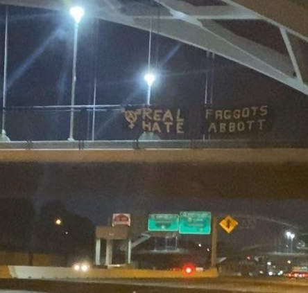 In response to the removal of the Rainbow Crosswalk, volunteers did an Anti-Greg Abbott banner drop in the Montrose area. Respect existence or expect resistance. 🏳️‍⚧️🏴🏴‍☠️