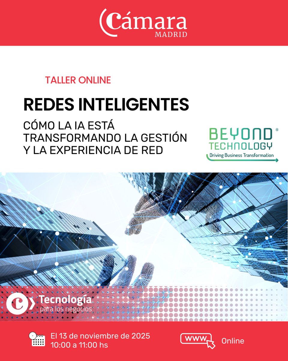CamaradeMadrid's tweet image. 🚀 Acompáñanos en este taller online que organizamos junto a #BeyondTechnology. ✍🏻 Inscripciones disponibles: n9.cl/1poj2

#CámaraMadrid