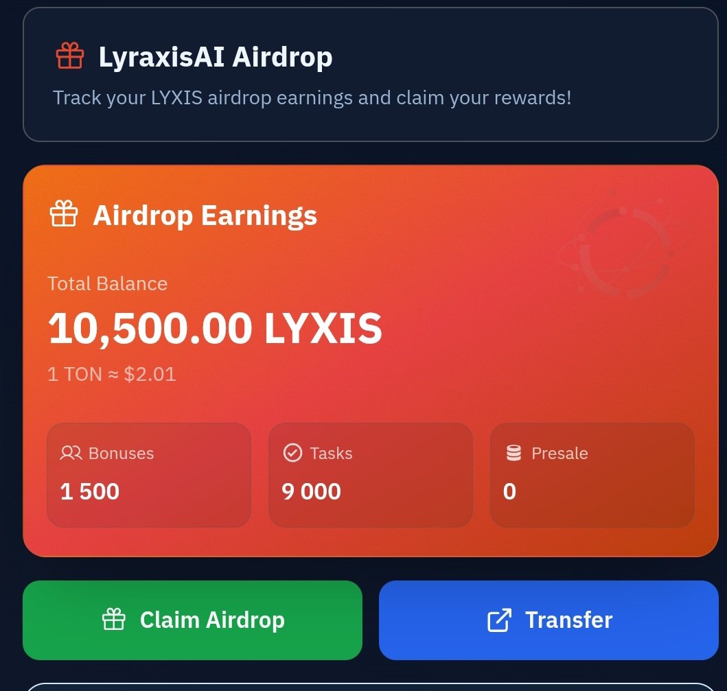 EduFrankpaul's tweet image. 🚀 Don’t miss the Lyraxis AI Airdrop!
Claim free $LYXIS tokens before listing 🔥
Be early in the next wave of AI + blockchain innovation!
Join now 👉 app.lyraxis.io/?join=frankpau…

#LyraxisAI #CryptoAirdrop #Blockchain #LYXIS #เขมจิราต้องรอดseries #كاريزما76 #patlama #FarrhanaBhatt