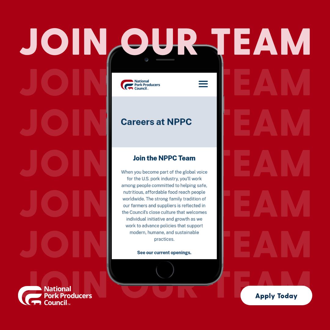 NPPC's tweet image. NPPC is hiring a Director of Federal Affairs.

• Lead advocacy on farm bill, labor, competition, tax and transport issues
• Develop and execute legislative strategies
• Collaborate with NPPC staff, producer leaders and coalitions

Learn more and apply: nppc.org/about-nppc/car….