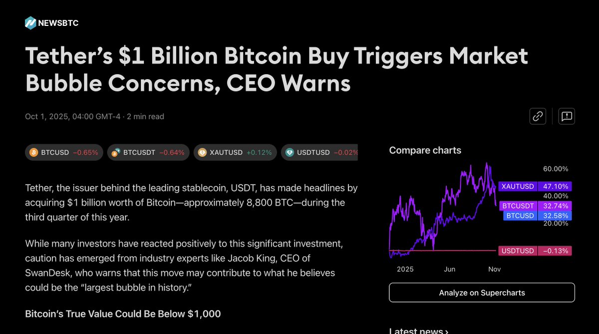 So, Tether buys $1B BTC at "the end of the bull run"? 

Make of it what you will.