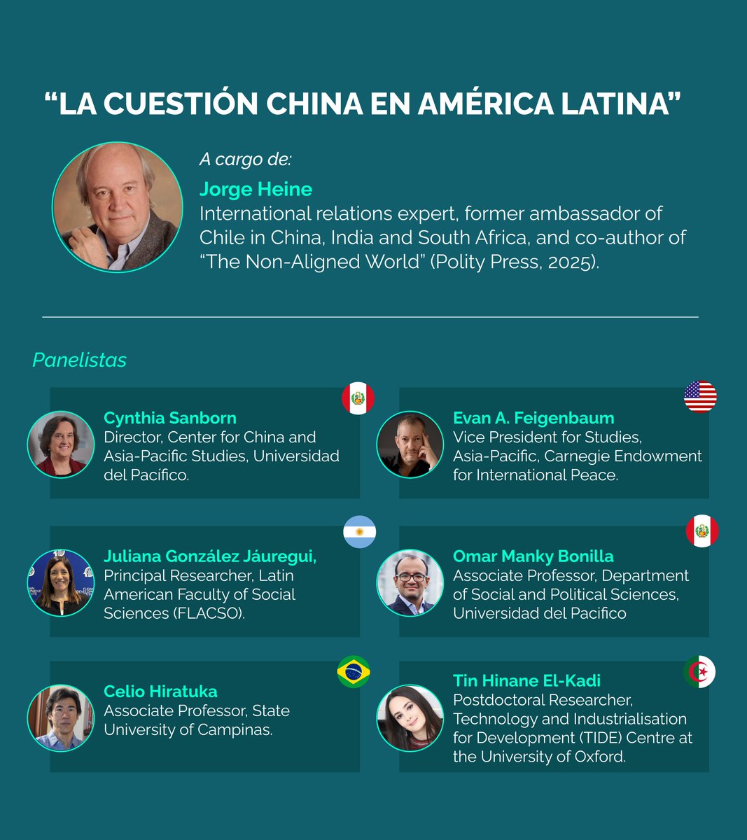 Cechap_Up's tweet image. 🌏 How does China adapt its model to the local realities of Latin America? On November 11, we&apos;ll discuss this at &quot;Adaptive China.&quot;

👥 Panel with experts from 🇦🇷🇧🇷🇩🇿🇺🇸🇵🇪
📅 9:00 a.m. | @UdelPacifico 
Registration👉urli.info/1iZuT

#EventosCECHAP
