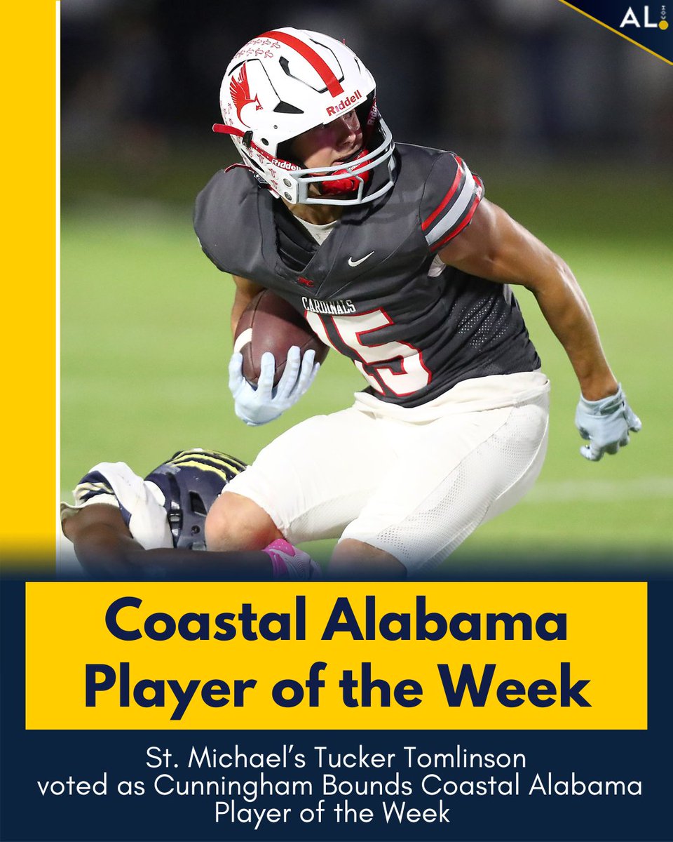 Congratulations to St. Michael's Tucker Tomlinson, who has been voted as the Cunningham Bounds Coastal Player of the Week.

The senior caught seven passes for 149 yards and a touchdown as the Cardinals beat UMS-Wright to finish a 10-0 regular season last week.
