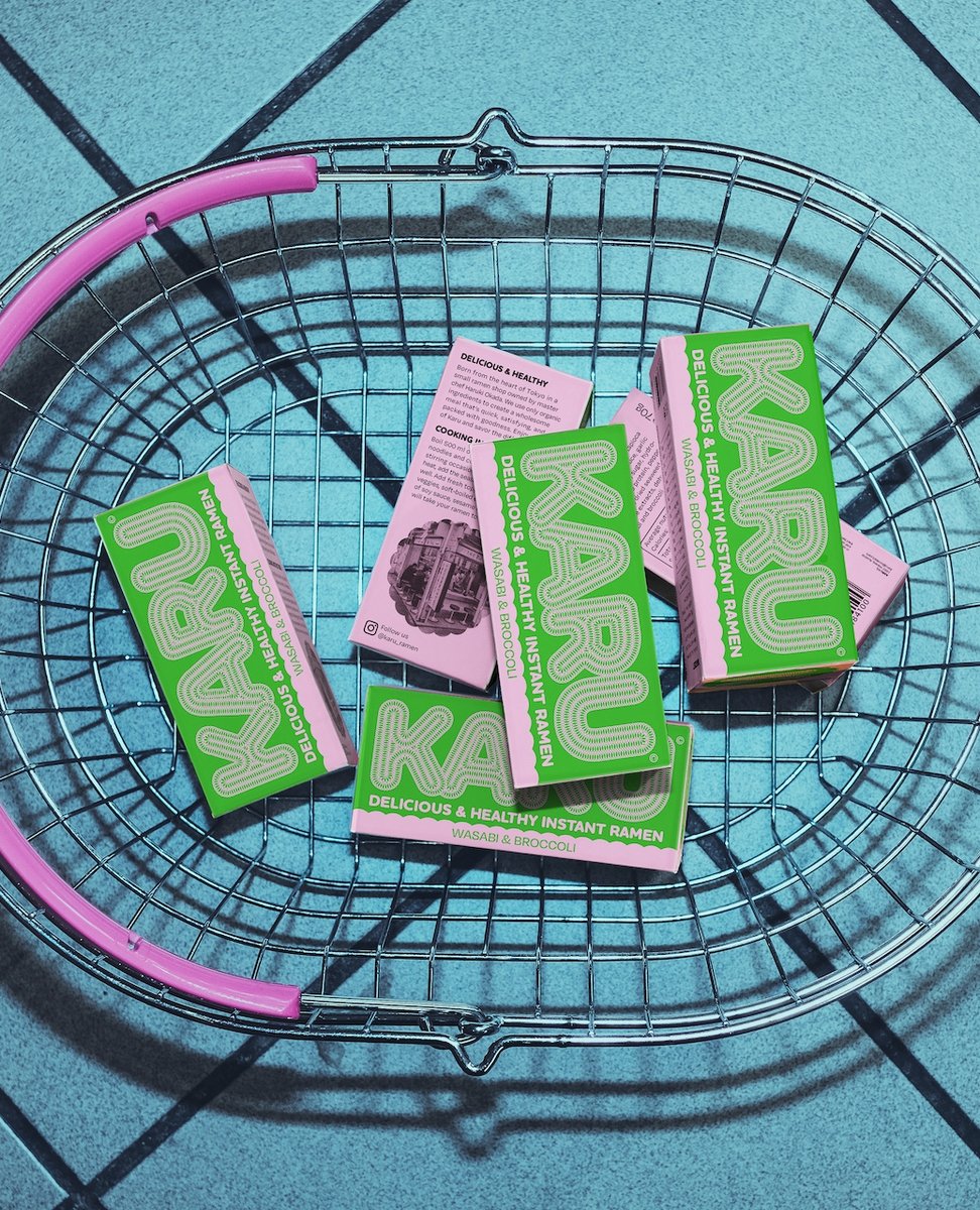 PENTAWARDS's tweet image. Jeremy Traun&apos;s #packagingdesign for Karu Ramen. Oversized typography and bold colour contrasts make each pack instantly recognizable. A playful nod to noodles, the colour-coded grid turns every flavour into a collectible. #DailyDesignInspiration