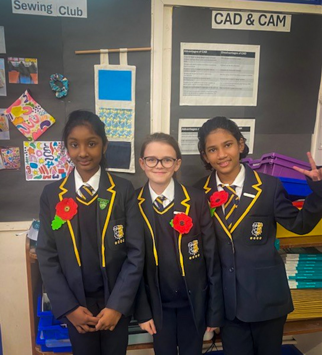In Sewing Club this week, in the theme of Remembrance the students made paper patterns, pinned them to felt, cut them, layered up and hand stitched a button to the centres to make beautiful poppies.