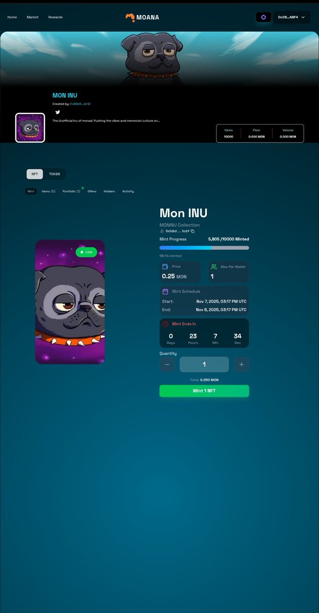 fulaniadam2's tweet photo. Monad Inu tokenized testnet NFT mint is now live on Moana!

🔗 https://t.co/ZQZrA5H82L

Mint Details
WL: Public
Price: 0.25 MON

Minting ends in 24 hours!
 $MONINU goes live immediately and NFT holders will be able to claim allocation https://t.co/zd0kbjeGVE