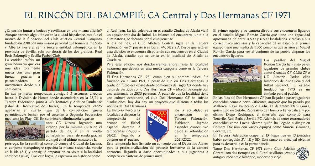 balompedicaSVQ's tweet image. 📲Hoy tenemos la tercera y cuarta edición de El Rincón del Balompié

De Triana a Dos Hermanas pasando por Alcalá de Guadaira. Nos espera una publicación donde conoceremos pasado, presente y futuro de @ClubAtlCentral y @_Doshermanascf 

✍️@daniiiiva