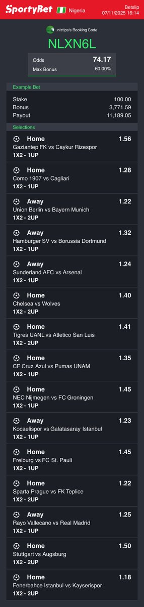 NizTips's tweet image. Weekend Acca 📈 74

NLXN6L