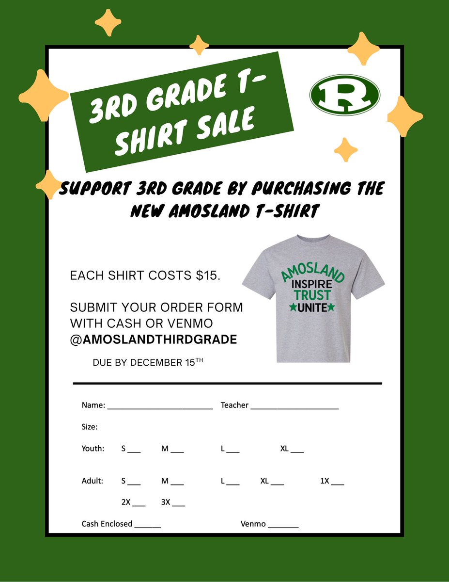 3rd Grade Fundraiser.  Thank you for your support. Exciting news, 3rd grade now accepts Venmo. See the flyer for more information.
