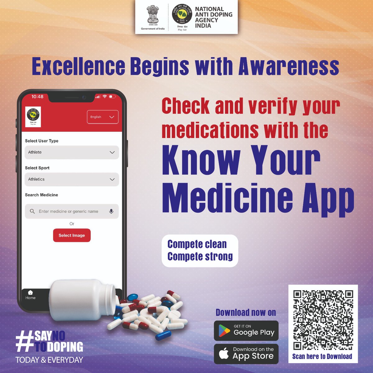 Before taking any medicine, check it on the Know Your Medicine (KYM) App to ensure it’s free from prohibited substances.
Stay alert. Compete clean. Keep your dreams on track! Download the KYM App now
Android:play.google.com/store/apps/det…
iOS: apps.apple.com/in/app/kym-kno…

<a href="/Media_SAI/">SAI Media</a>