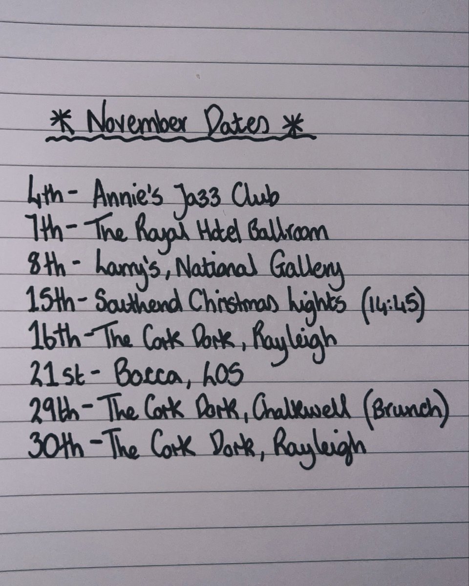 rubythejazzdiva's tweet image. NOVEMBER DATES 🍁

Got a lovely line-up of gigs with the live band and as a solo. Looking forward to getting that energy ramped up as we head towards the festive season, but also enjoying the present with these schmoozey autumnal evenings!

Hope to see some of you there! &amp;lt;3
R 💋