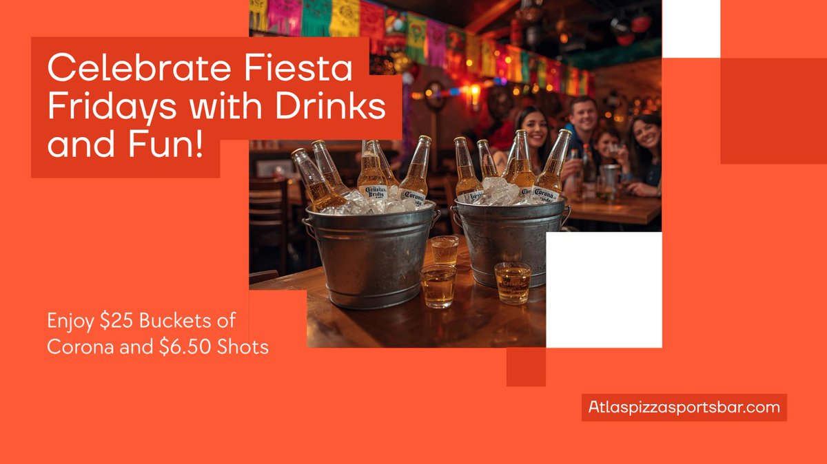 Kick off the weekend the proper way — with $25 Buckets of Corona and $6.50 Shots of Reposado.

Good vibes, loud laughs, and zero regrets start here.
#FiestaFridays #AtlasPizza #YYCFood #CoronaTime #WeekendStartsHere