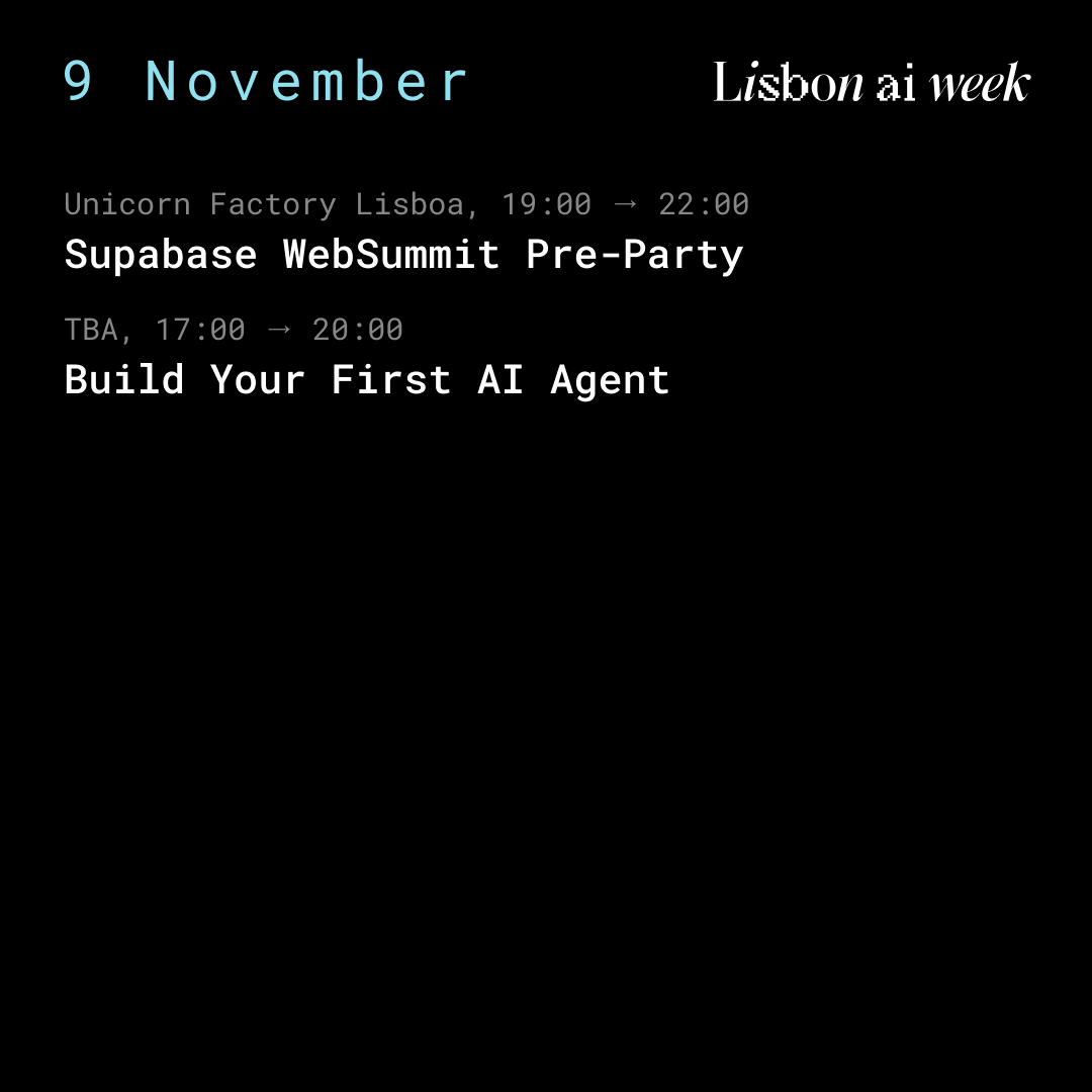 ⚡#LisbonAIWeek wraps up with one last burst of ideas, code &amp; connection. From <a href="/supabase/">Supabase</a>'s Pre-Party to <a href="/DustHQ/">Dust</a>'s sold-out #AI workshop, #Lisbon ends the week with energy &amp; creativity. One community, countless ideas. Let’s do it one last time! 🙌