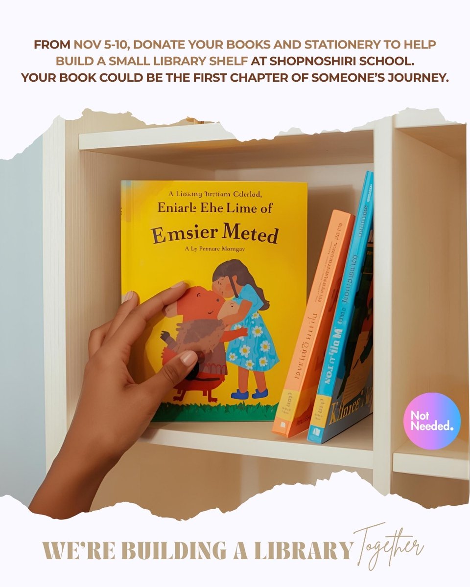 notneeded_wg's tweet image. Every not needed book or pen donated can light the way for a child in need. Help us build a library that inspires curiosity and supports education at Shopnoshiri Model High School.

Learn more and join at notneeded.org ✨

#LiveLight #NotNeeded #GiftAlibrary