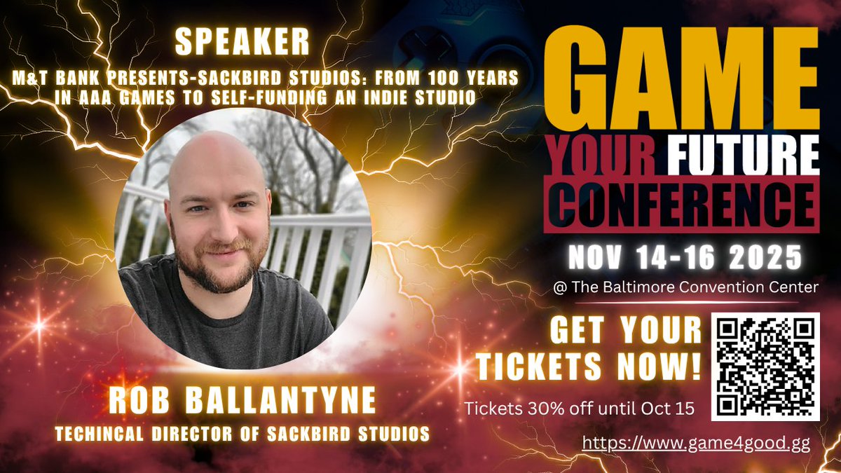 Meet Robert Ballantyne — Co-Founder &amp; CTO, Sackbird Studios. 15+ yrs engineering (ZeniMax, Ruffian); leads studio tech &amp; gameplay systems. Hear him on the Sackbird panel. Code IMWITHTHESPEAKER for 65% off: tinyurl.com/49286djs #GYF2025 #gamedev <a href="/sackbirdstudios/">sackbirdstudios</a>