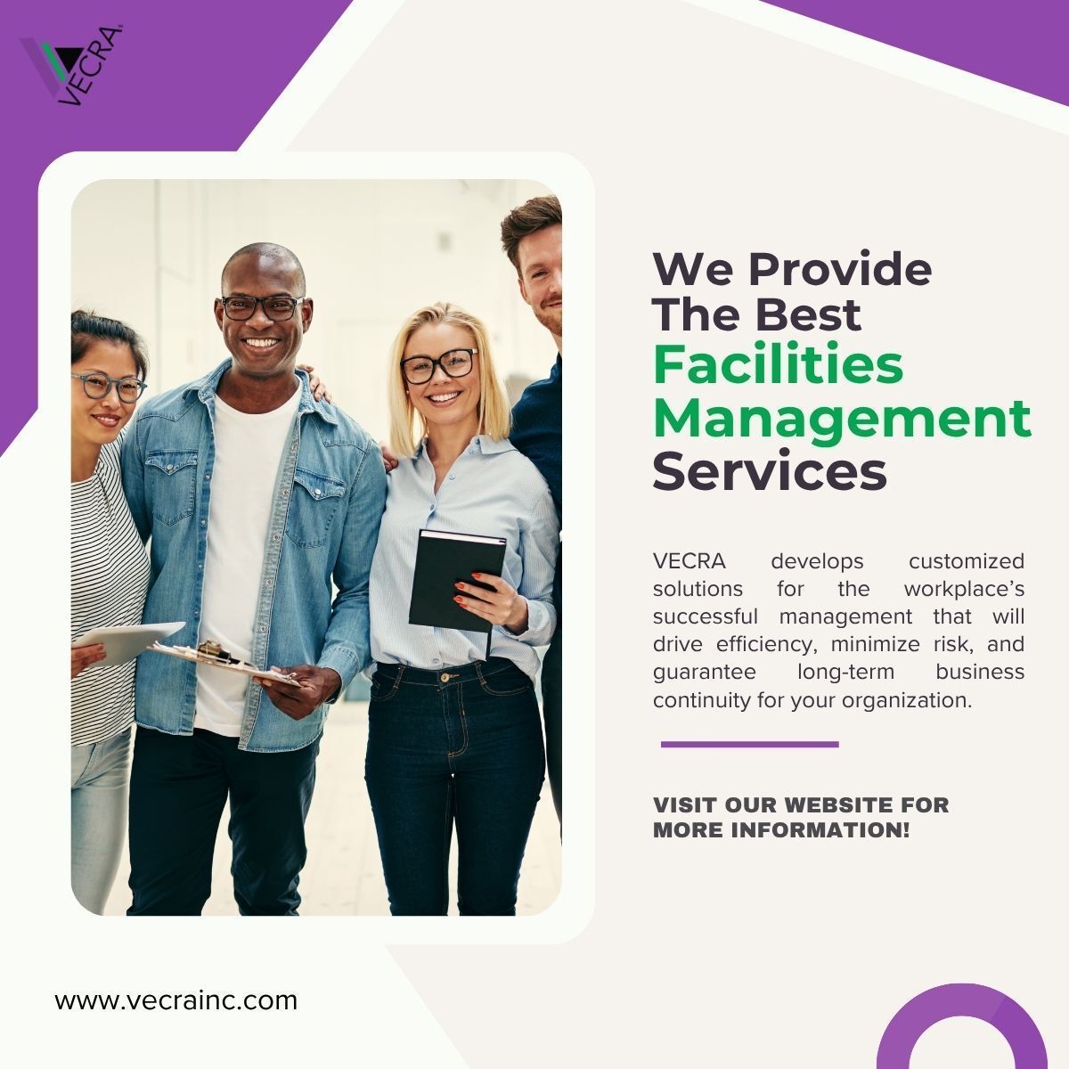 vecrainc's tweet image. Behind every efficient operation is a trusted partner who keeps things running smoothly. VECRA’s facilities management solutions ensure your spaces are safe, compliant, and ready to perform every day.

📞 Get in touch to see how we can help your organization operate at its best.