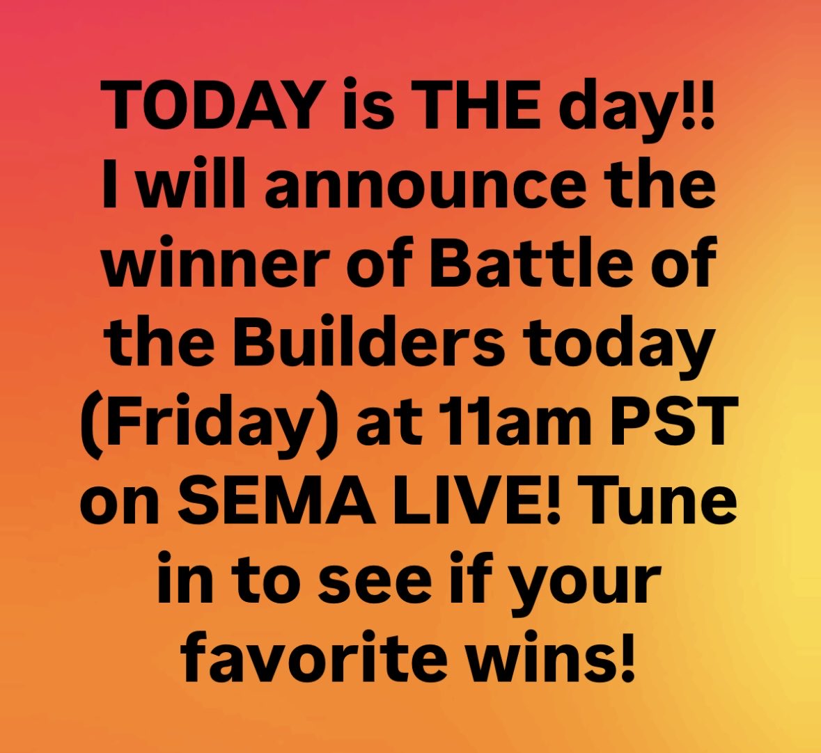 AdrienneJanic's tweet image. Who do you think will win this years #SEMA #BattleOfTheBuilders 🤔 Tune in as I announce the winner LIVE at 11am PST 😎 Link ➡️ youtube.com/watch?v=TtN3GZ…