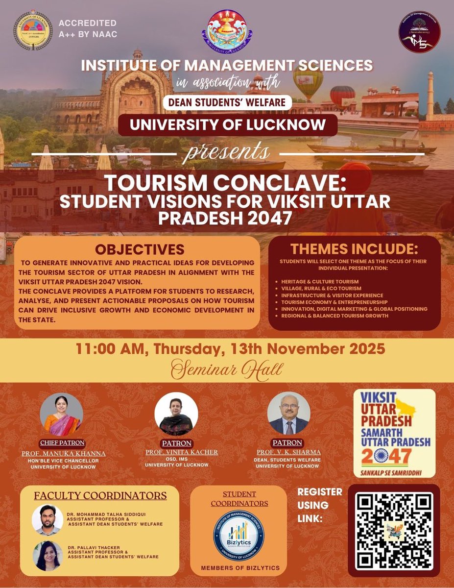 ims_lu's tweet image. IMS presents Tourism Conclave @KhannaManuka @dswlkouniv @ippr_lkouniv @UPGovernor @anandibenpatel @myogiadityanath @narendramodi @PMOIndia