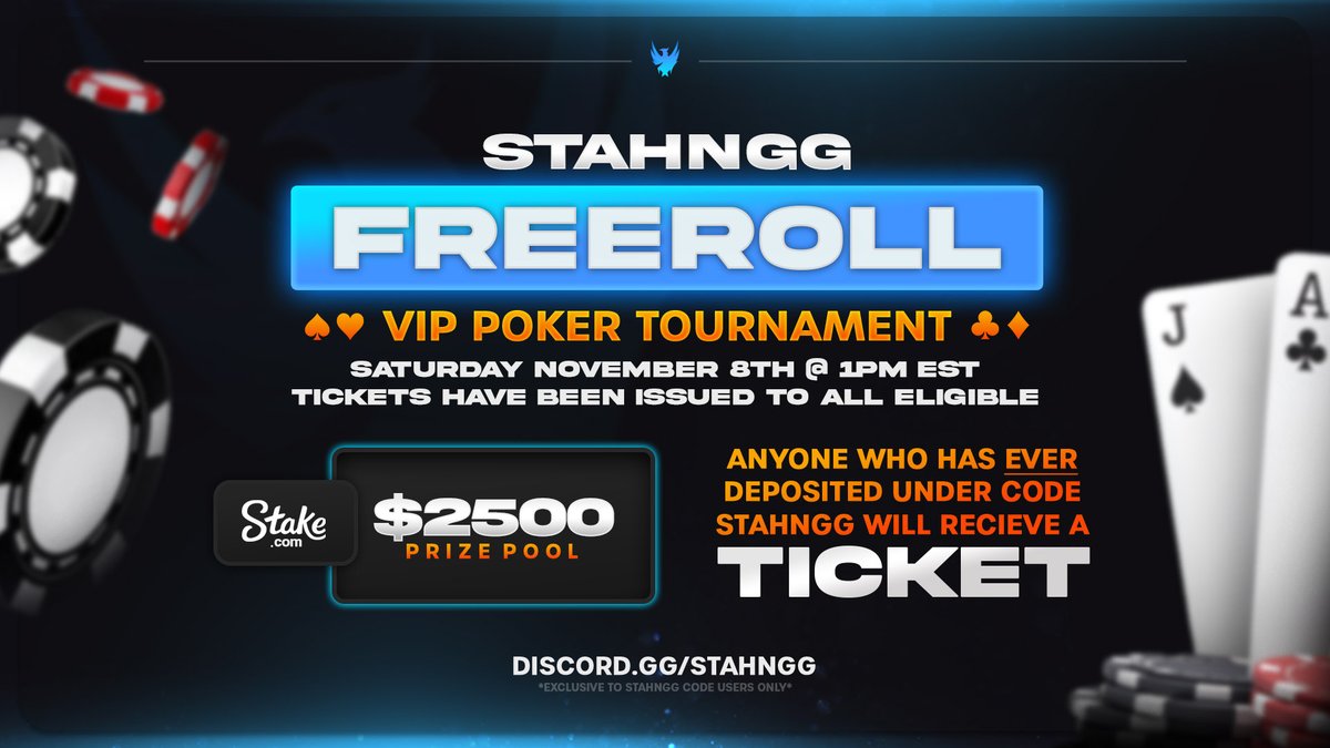 StahnGG's tweet image. Tomorrow @Stake freeroll poker tournament is back! 🔒♦️

This week it’s for our affiliates. If you deposited at least once under code STAHNGG on Stake, then you should already have a ticket! 

Good luck! 🍀