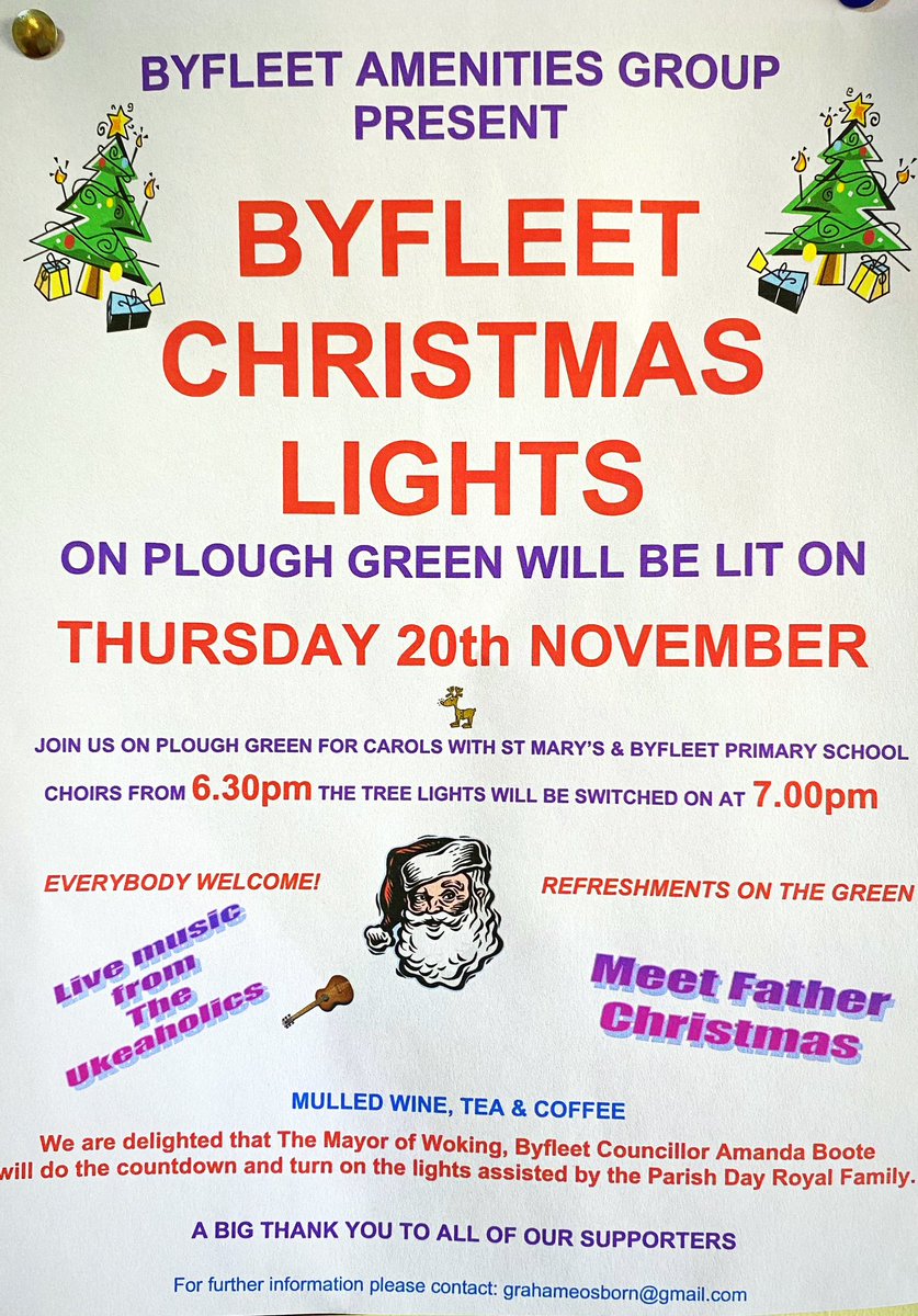 ByfleetLibrary's tweet photo. Byfleet Christmas Lights switch on Thurs 20th November organised by Byfleet Amenities Group.. https://t.co/7tKEa5R5GR