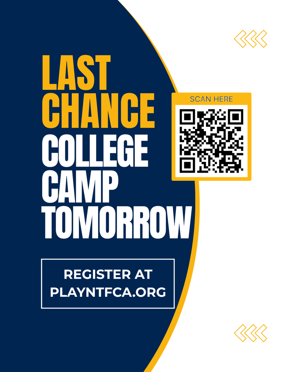 LAST CHANCE
🚨🚨🚨
Sign up for this weekend's COLLEGE CAMP in Plano. Use the QR code or visit form.jotform.com/252136490677160 to register