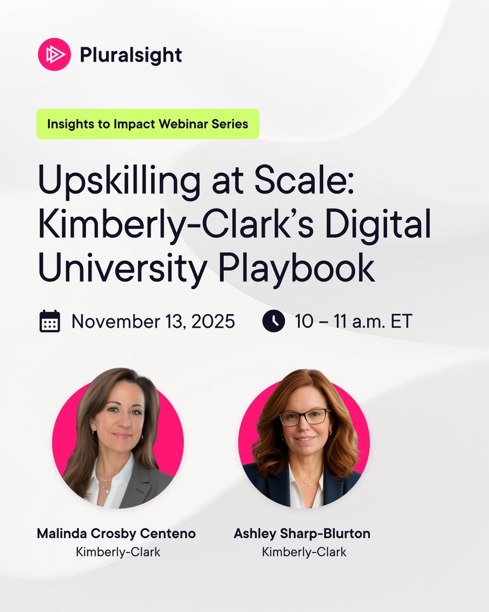 pluralsight's tweet image. On November 13, learn how Kimberly-Clark uses Pluralsight to turn talent into digital practitioners with the change-ready skills to lead.

Register now: plrsg.ht/4pXd8Gk