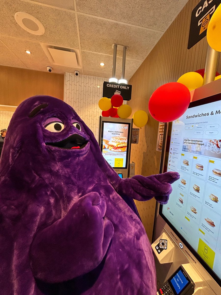 Heehee! Grimace says tap-tap-tap your way to tasty! Order on the kiosk today! 

#digitalambassador #grimace