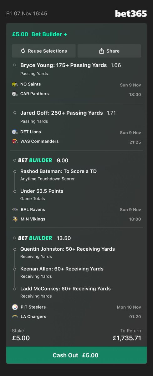 NizTips's tweet image. NFL 📈 347

Add To Your Bet Slip - bet365.com/s/r/RdYtY