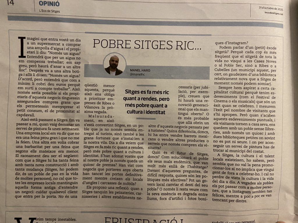 manelhc's tweet image. L’article que vaig publicar la setmana passada a @lecodesitges.