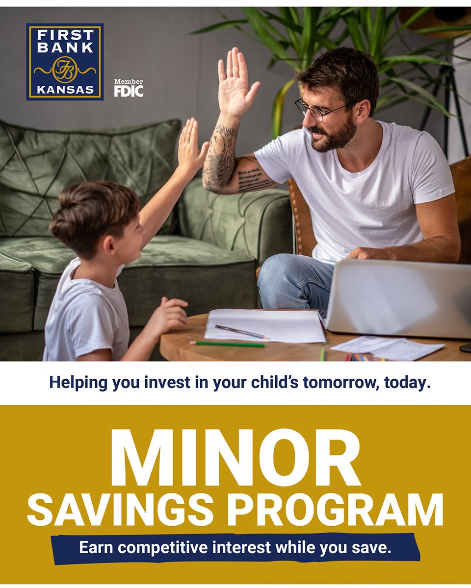 FirstBankKansas's tweet image. Financial wellness begins with the first dollar saved. Check out our Minor Savings Program that is designed to make it easy for you to invest in your child's tomorrow, today.

firstbankkansas.com/personal/perso…