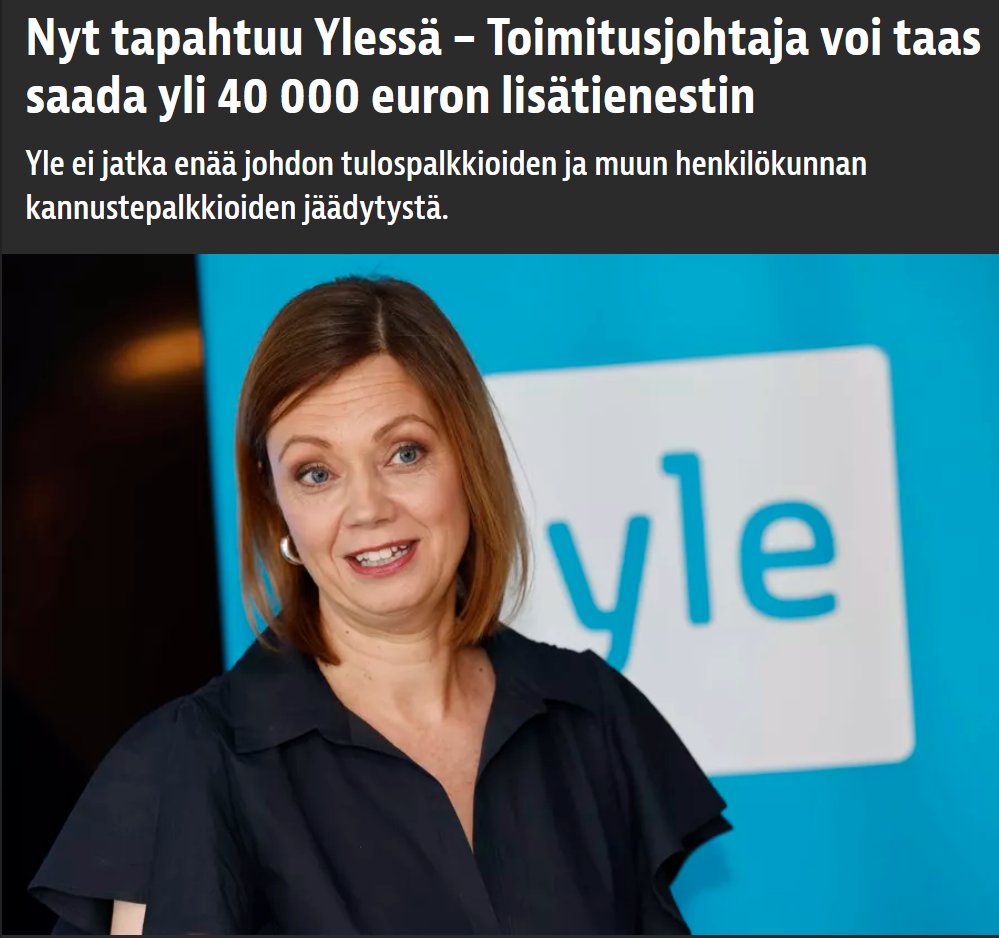 Ylen budjetti on näköjään yhä liian suuri.

Olisipa kätevä jos maksajalla, eli Suomen kansalla olisi sanavaltaa siihen, miten rahat puljussa käytetään.

Propagandaa, huonoa ohjelmistoa ja absurdeja palkkioita kansa tuskin rahoillaan tahtoo?
